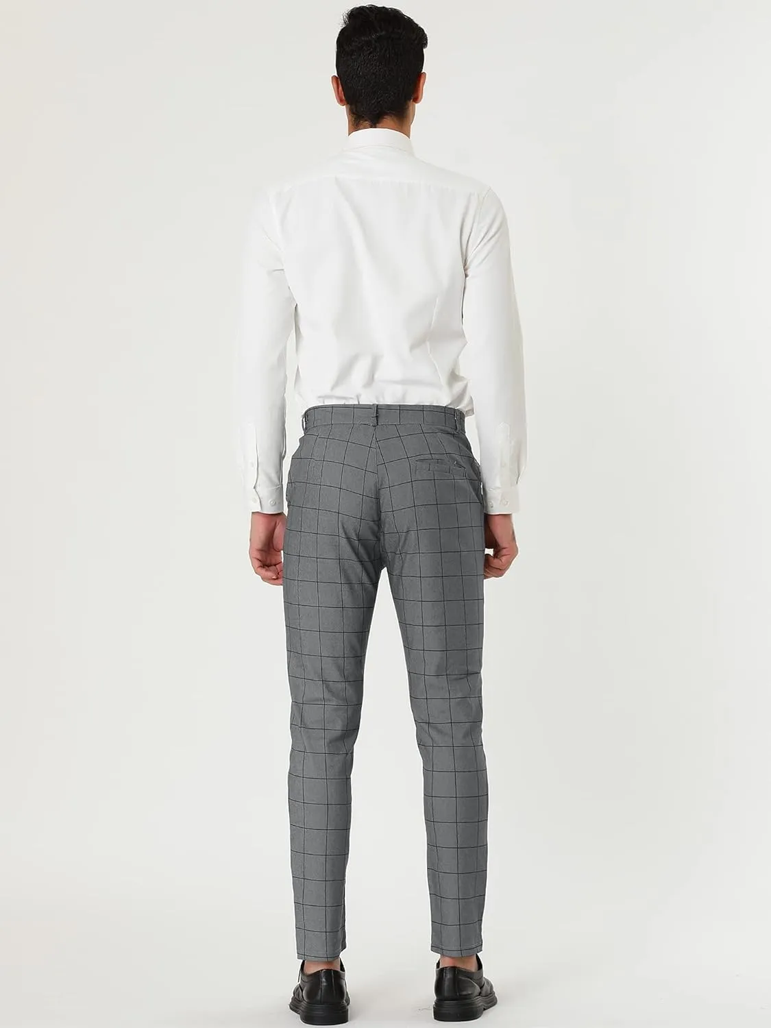 Lars Amadeus Men's Dress Plaid Slim Fit Flat Front Business Pants with Pockets