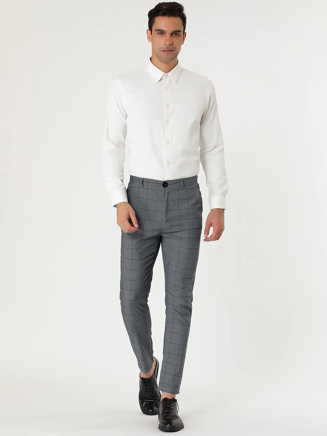 Lars Amadeus Men's Dress Plaid Slim Fit Flat Front Business Pants with Pockets