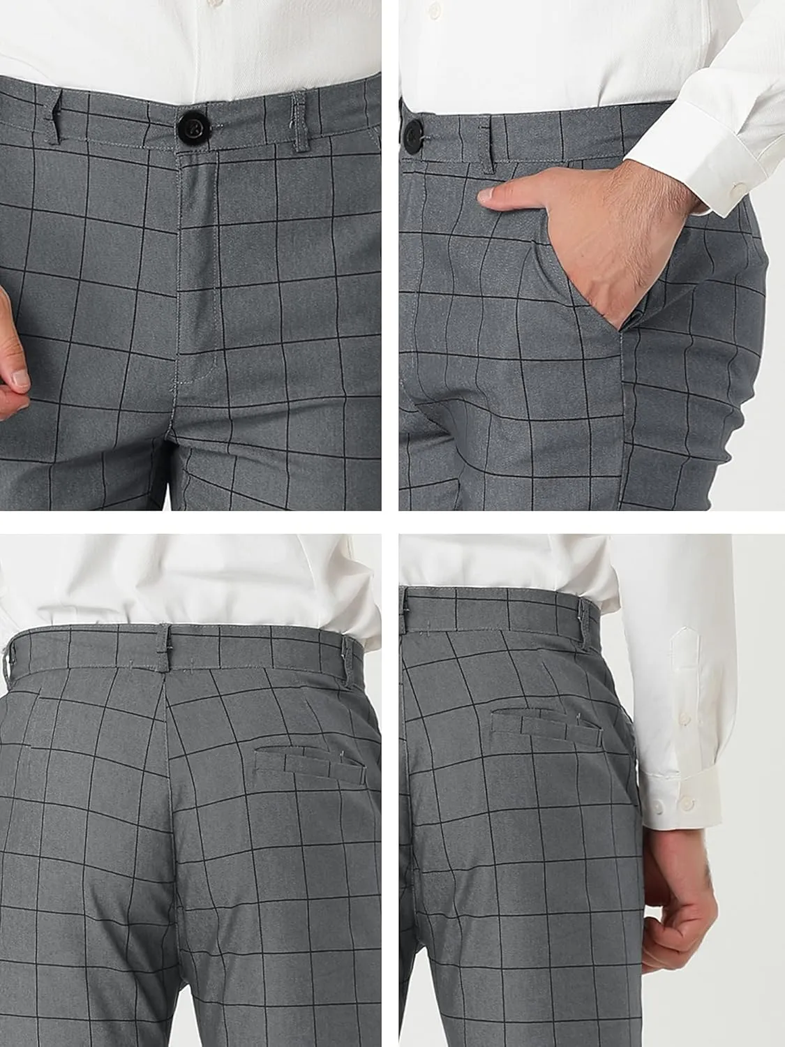 Lars Amadeus Men's Dress Plaid Slim Fit Flat Front Business Pants with Pockets