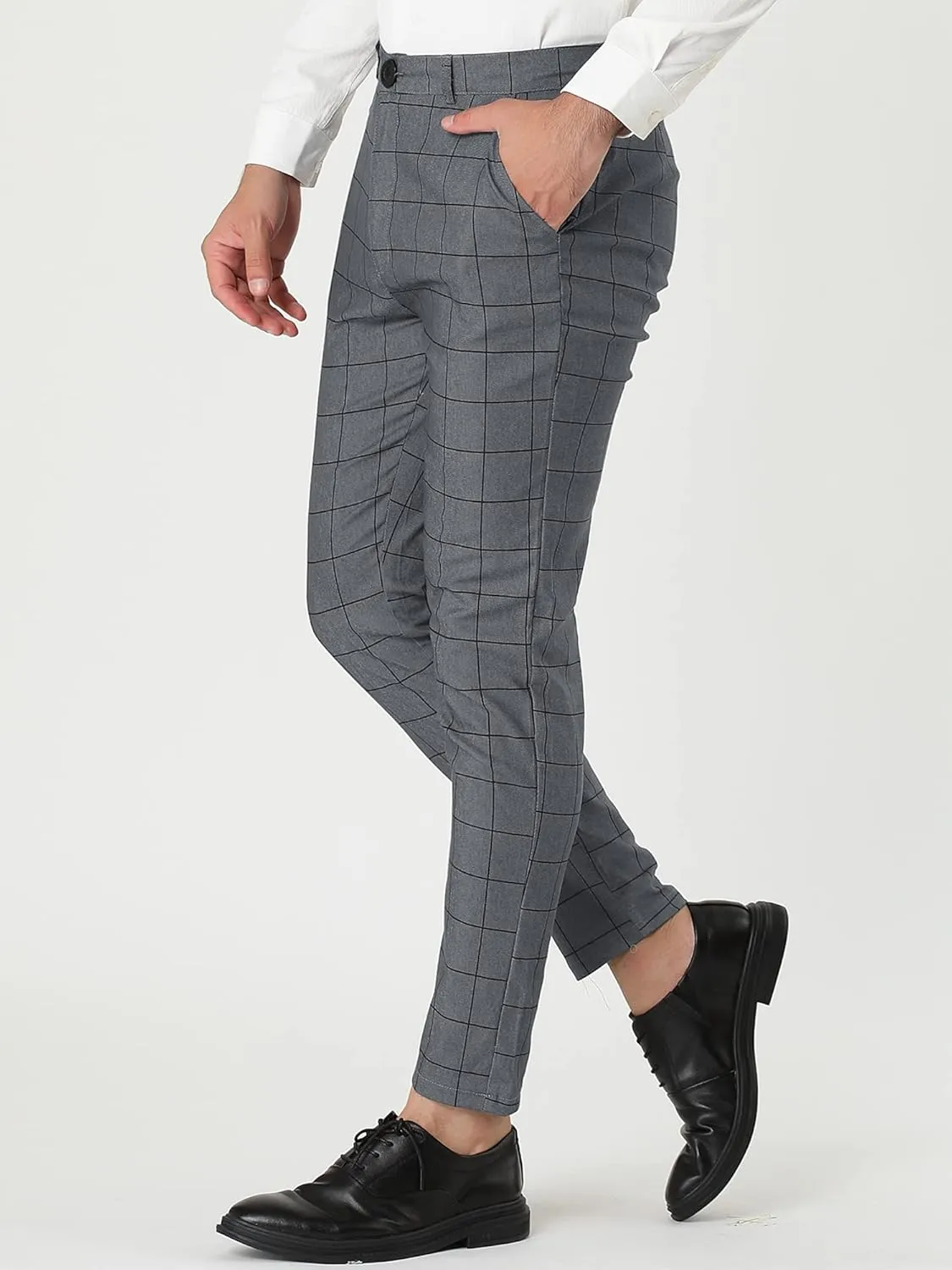 Lars Amadeus Men's Dress Plaid Slim Fit Flat Front Business Pants with Pockets
