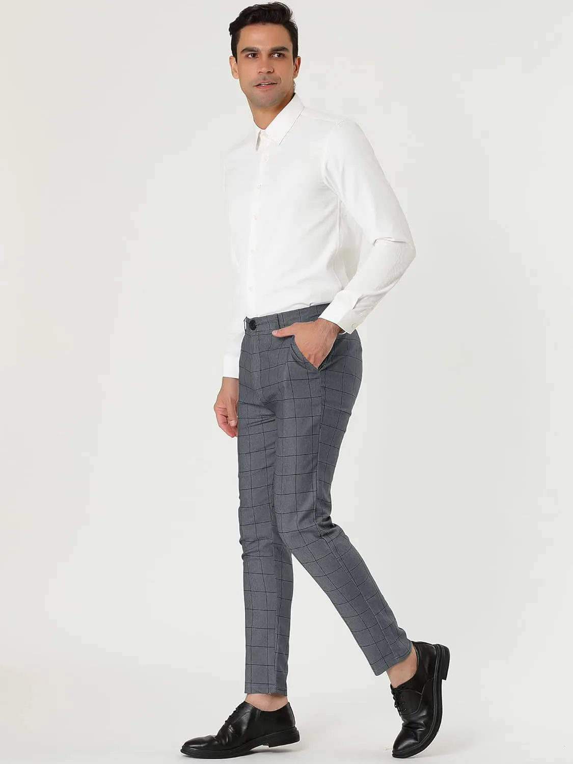 Lars Amadeus Men's Dress Plaid Slim Fit Flat Front Business Pants with Pockets