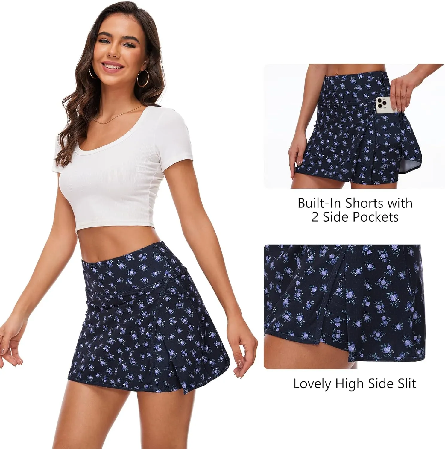 Lightbare Womens Tennis Skirts High Waisted Mini Golf Skirt with Shorts Pockets Side Slit Skort Quick Dry for Athletic