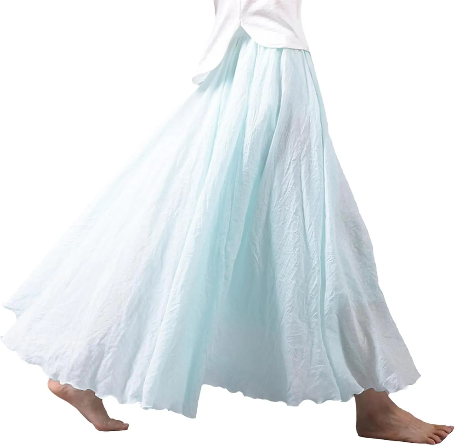 Linen Maxi Skirts for Women, Bohemian Style Elastic Waist Band Cotton Linen Long Maxi Skirt Dress Double Layer Skirts
