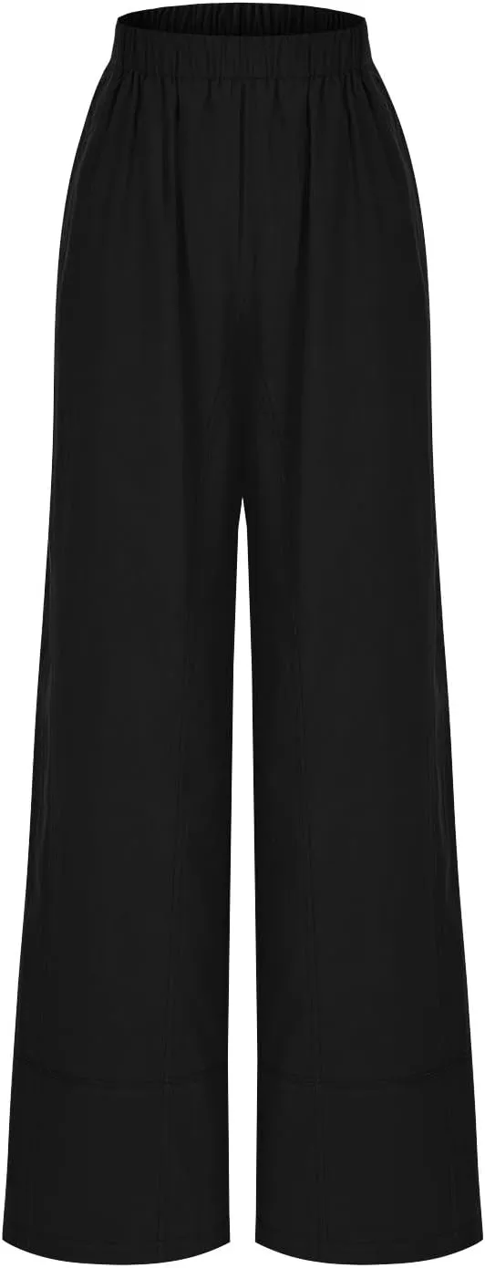 Linen Pants for Women,Wwomens Casual Summer 2025 Drawstring Elastic High Waist Pant Comfy Solid Wide Leg Trouser