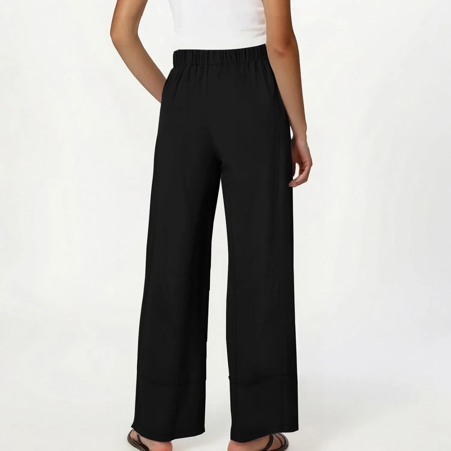 Linen Pants for Women,Wwomens Casual Summer 2025 Drawstring Elastic High Waist Pant Comfy Solid Wide Leg Trouser
