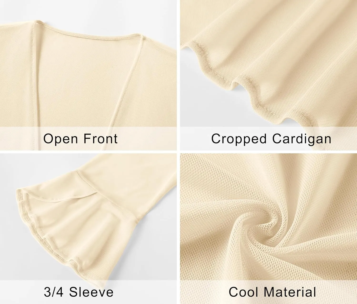 LOMON 3/4 Sleeve Cropped Cardigan for Women Lightweight Open Front Bolero Shrug for Dresses