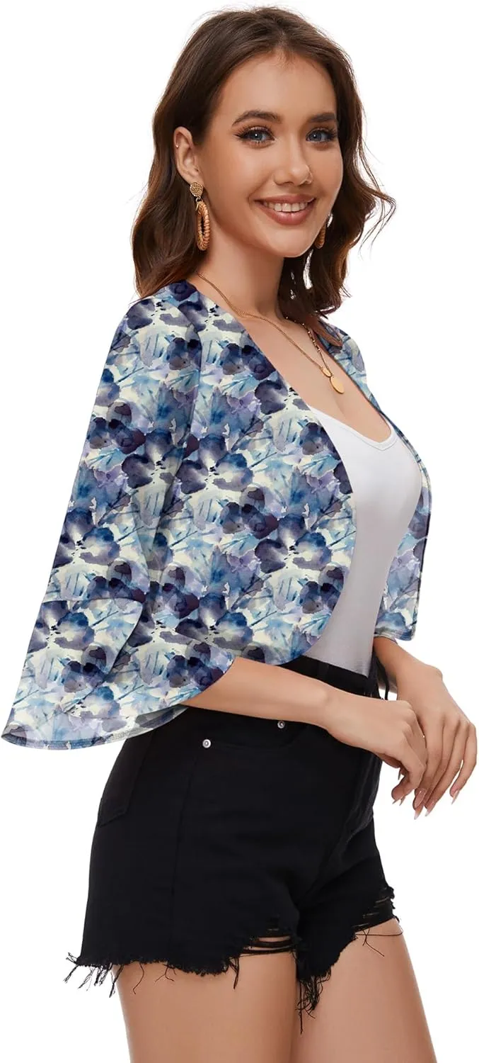 LOMON 3/4 Sleeve Cropped Cardigan for Women Lightweight Open Front Bolero Shrug for Dresses