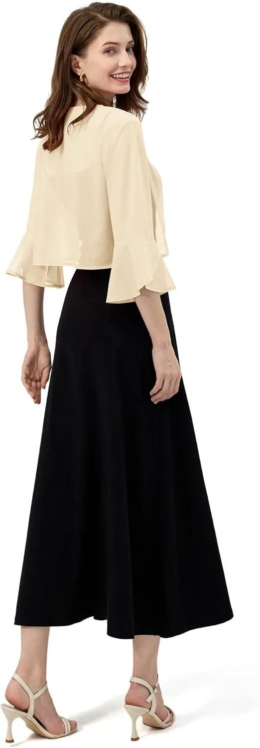 LOMON 3/4 Sleeve Cropped Cardigan for Women Lightweight Open Front Bolero Shrug for Dresses