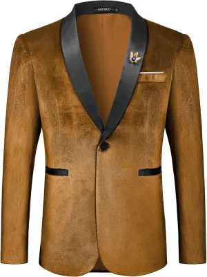 MAGE MALE Men's Velvet Slim Fit Suit Blazer Jacket Shawl Lapel One Button Dinner Prom Wedding Tuxedo