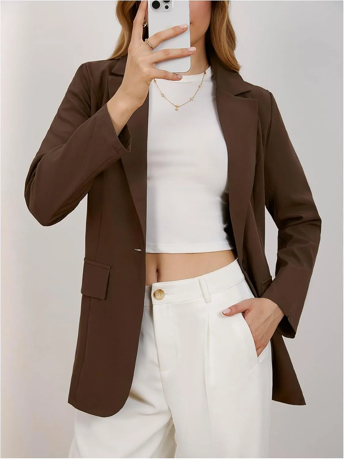 MakeMeChic Women's Lapel Neck Long Sleeve Blazer Suit Single Breasted Loose Fit Coat
