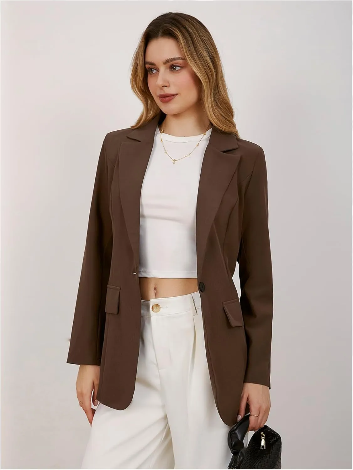 MakeMeChic Women's Lapel Neck Long Sleeve Blazer Suit Single Breasted Loose Fit Coat