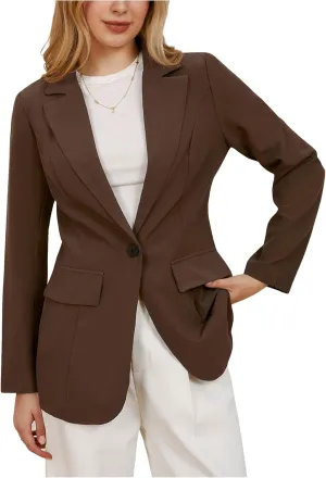 MakeMeChic Women's Lapel Neck Long Sleeve Blazer Suit Single Breasted Loose Fit Coat