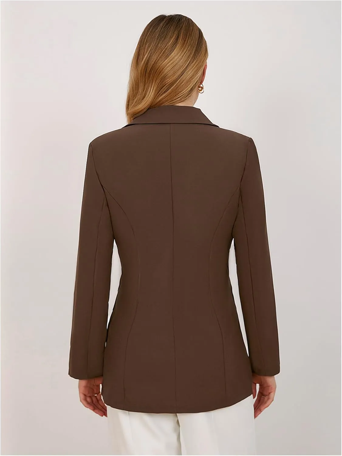 MakeMeChic Women's Lapel Neck Long Sleeve Blazer Suit Single Breasted Loose Fit Coat
