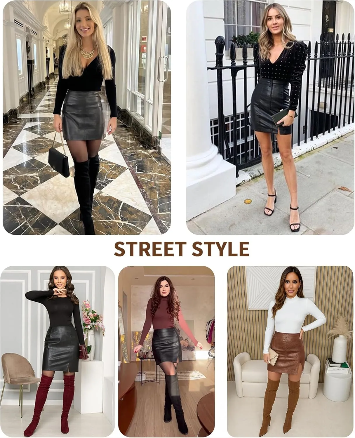 MANGOPOP Womens High Waist Bodycon Mini Short Faux Leather Skirt with Slit