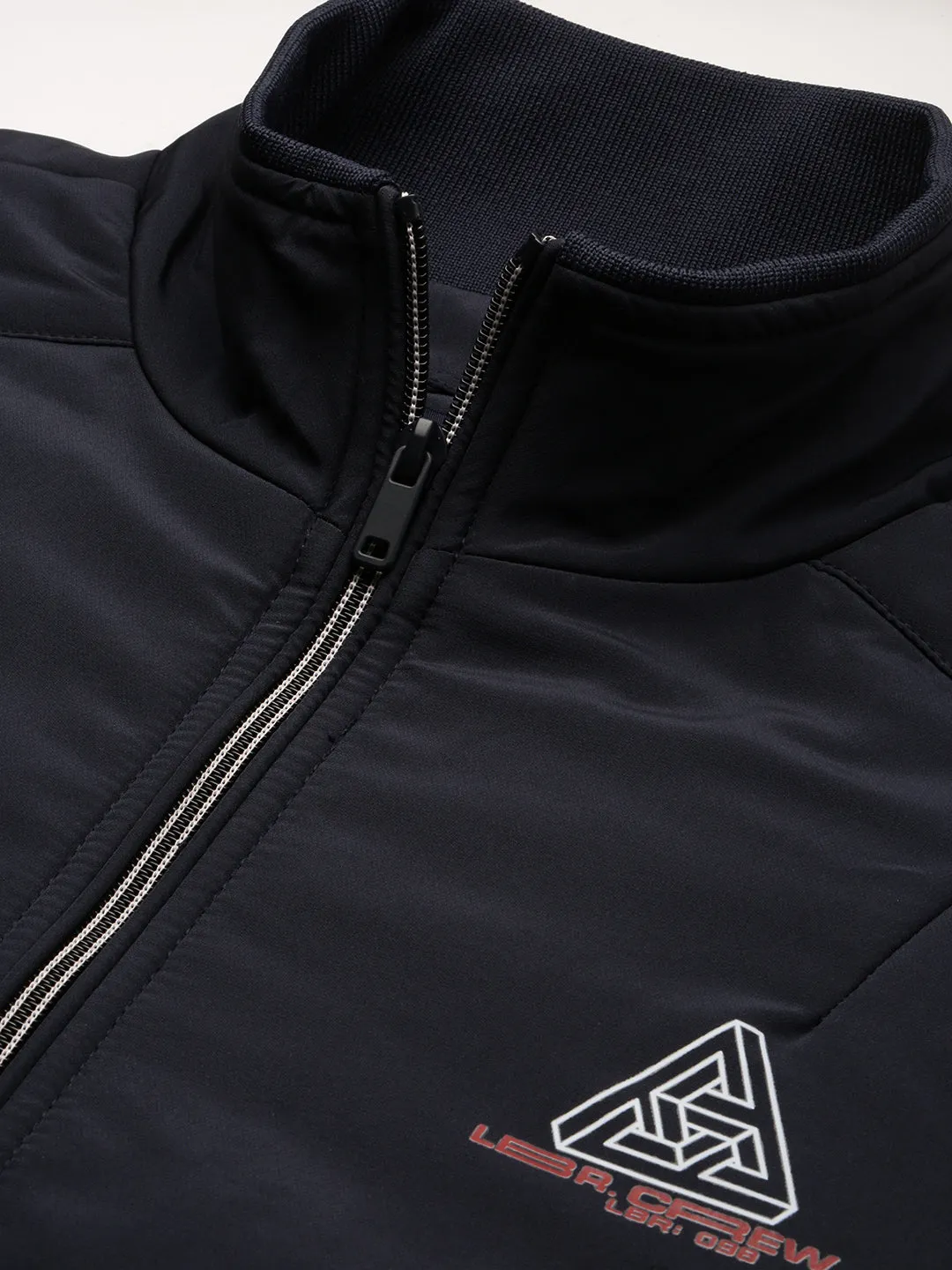 Men Navy Blue Mock Collar Long Sleeves Zip Detail Rapid-Dry Windcheater Bomber Jacket