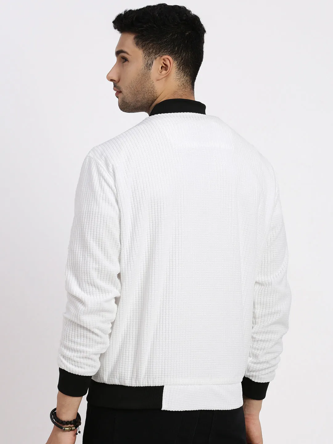 Men White Windcheater Bomber Jacket