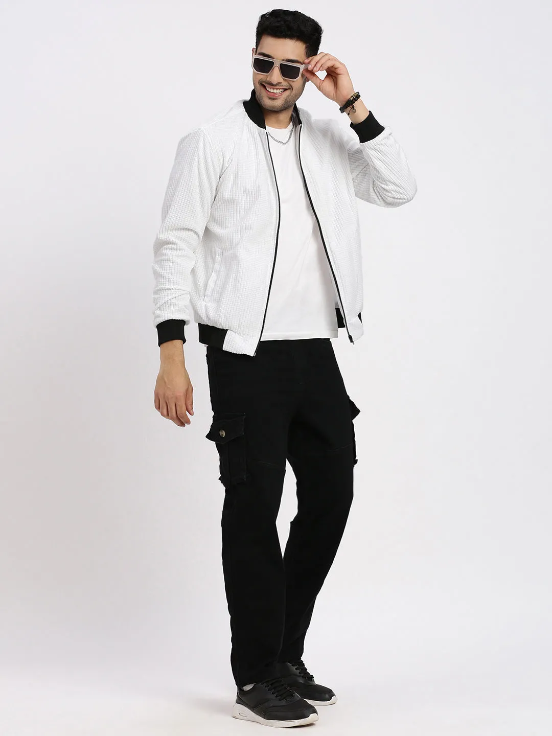 Men White Windcheater Bomber Jacket