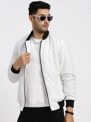 Men White Windcheater Bomber Jacket