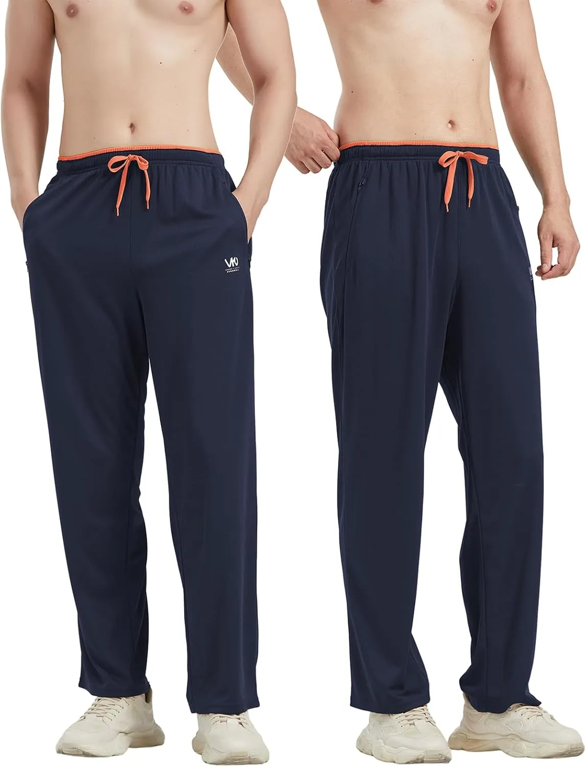 Mens Athletic Pants with Zipper Pockets Open Bottom Lightweight Sweatpants, for Workout, Running, Gym, Training