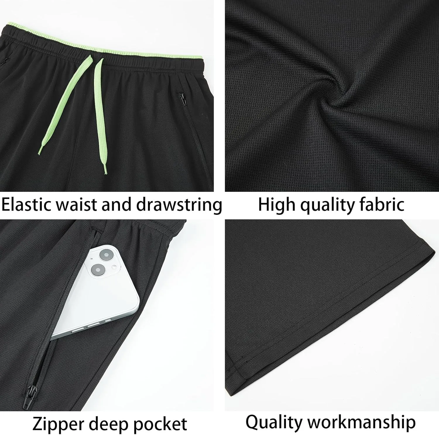 Mens Athletic Pants with Zipper Pockets Open Bottom Lightweight Sweatpants, for Workout, Running, Gym, Training