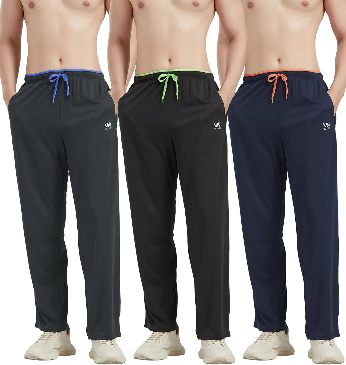 Mens Athletic Pants with Zipper Pockets Open Bottom Lightweight Sweatpants, for Workout, Running, Gym, Training
