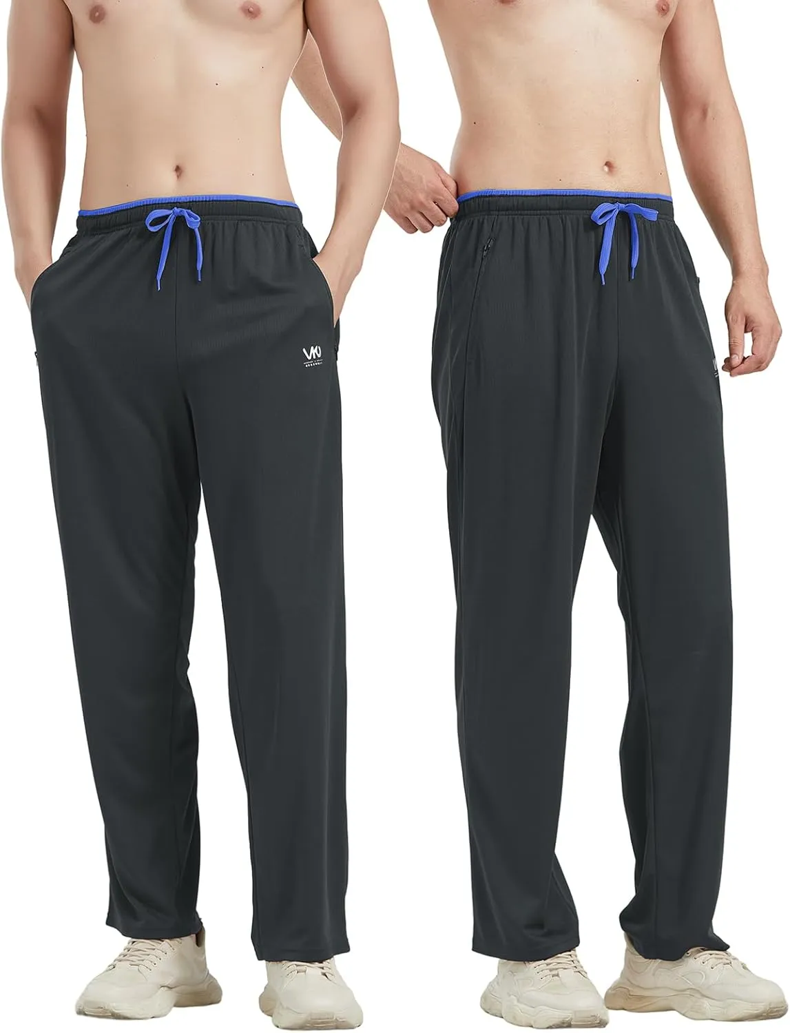 Mens Athletic Pants with Zipper Pockets Open Bottom Lightweight Sweatpants, for Workout, Running, Gym, Training