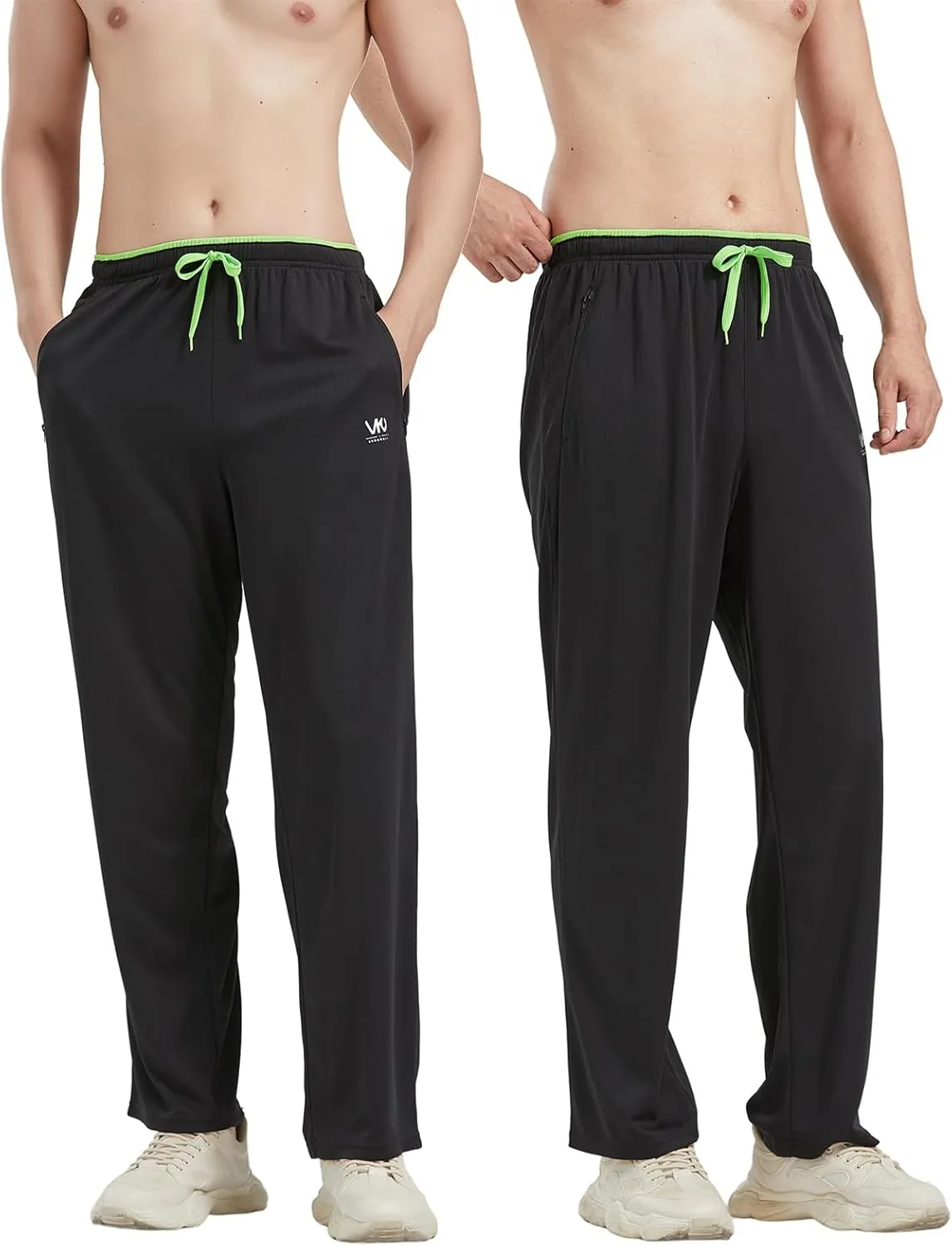 Mens Athletic Pants with Zipper Pockets Open Bottom Lightweight Sweatpants, for Workout, Running, Gym, Training