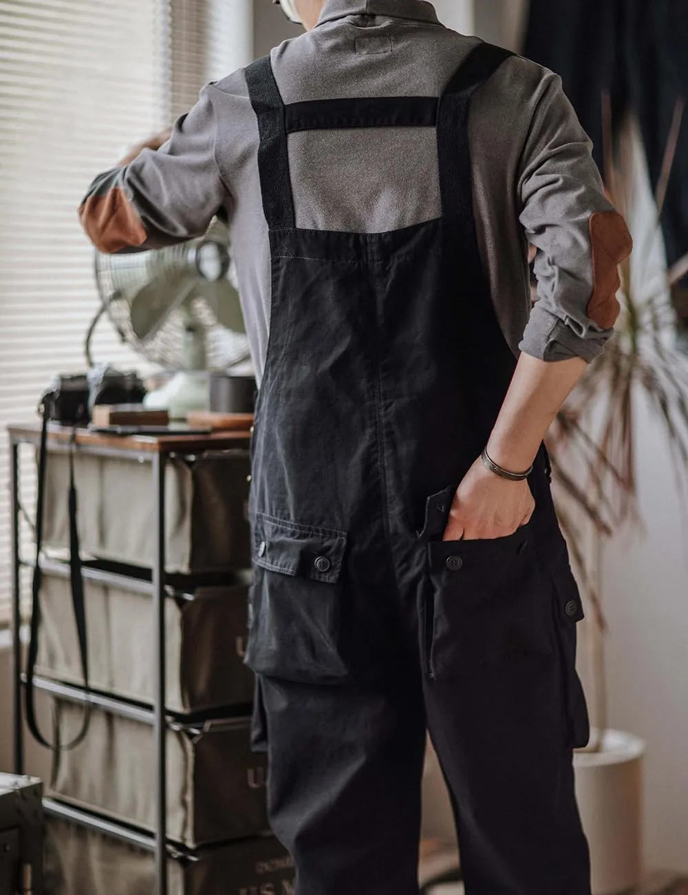 Men's Bib Overalls Loose Fit Canvas Coveralls Workwear Dungarees Jumpsuit with Flap Cargo Pockets