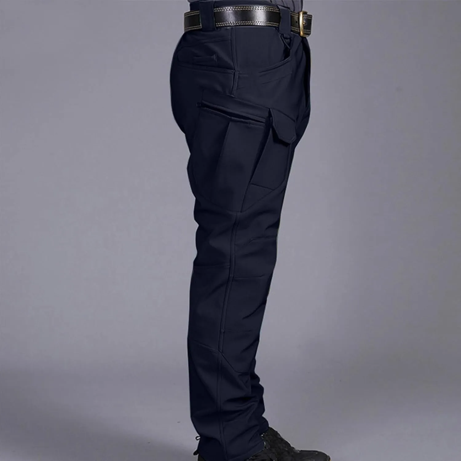 Mens Fleece Lined Tactical Hiking Pants Winter Warm Outdoor Multi Pockets Cargo Pants Army Training Combat Trousers