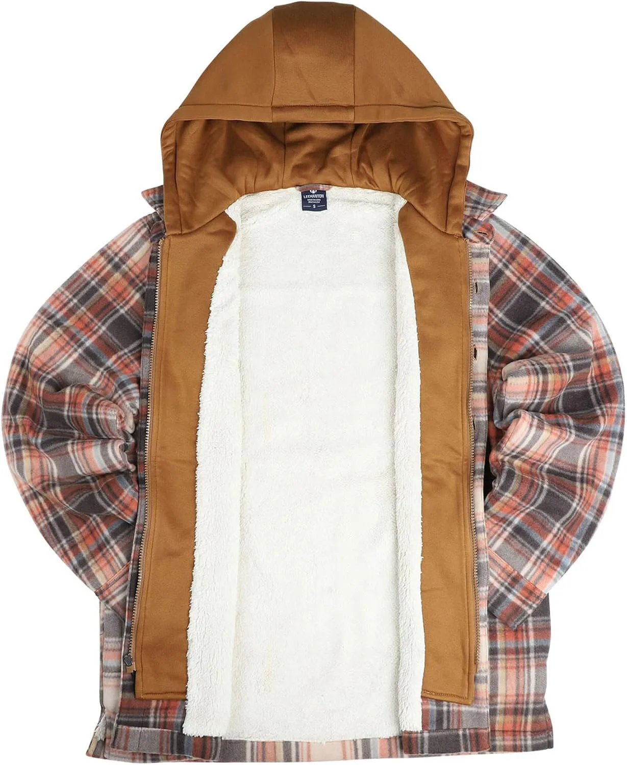 Mens Heavyweight Hoodies Casual Zip Up Plaid Flannel Shirt Jackets Winter Thick Berber Lined Fleece Coat