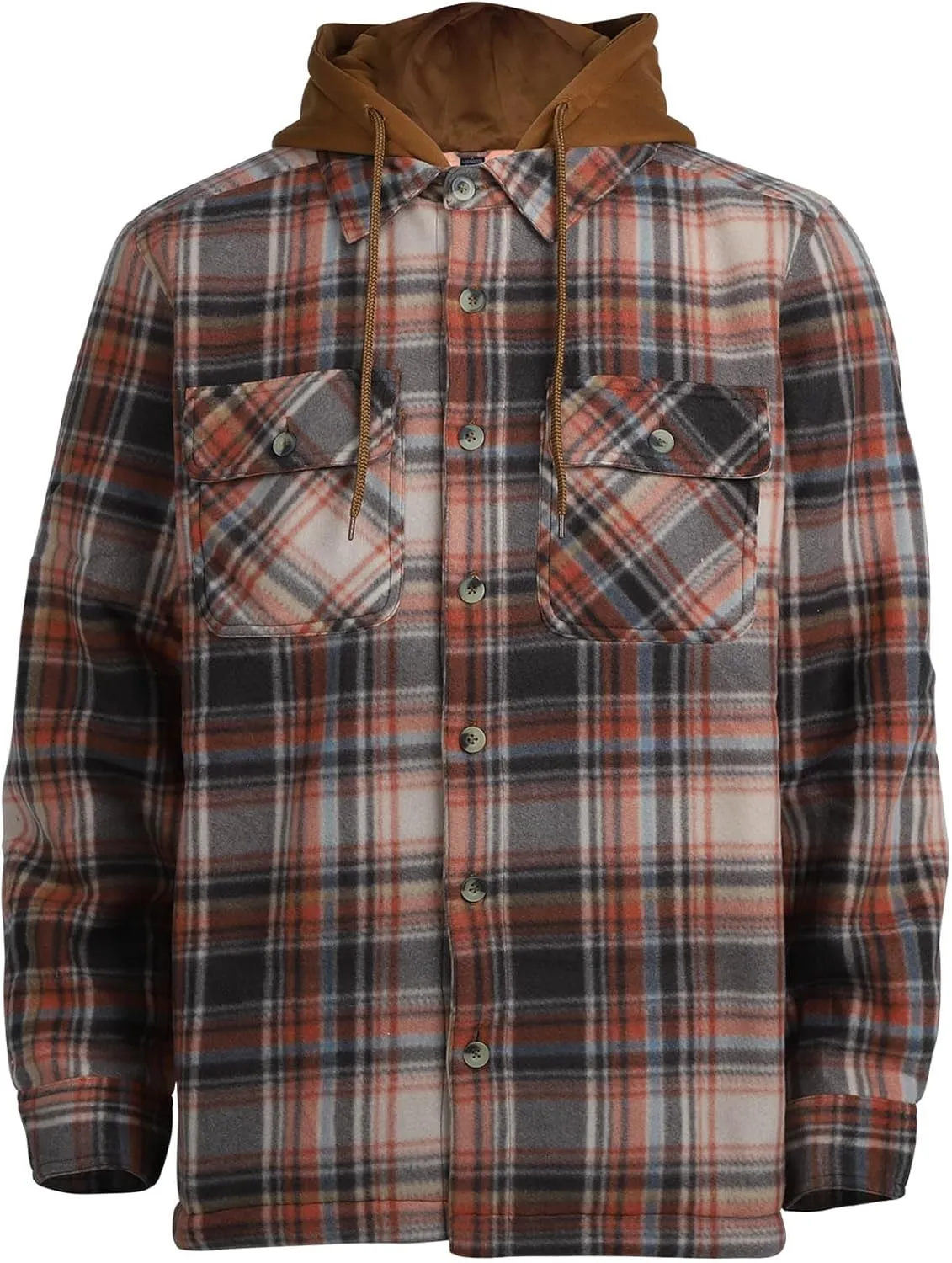 Mens Heavyweight Hoodies Casual Zip Up Plaid Flannel Shirt Jackets Winter Thick Berber Lined Fleece Coat