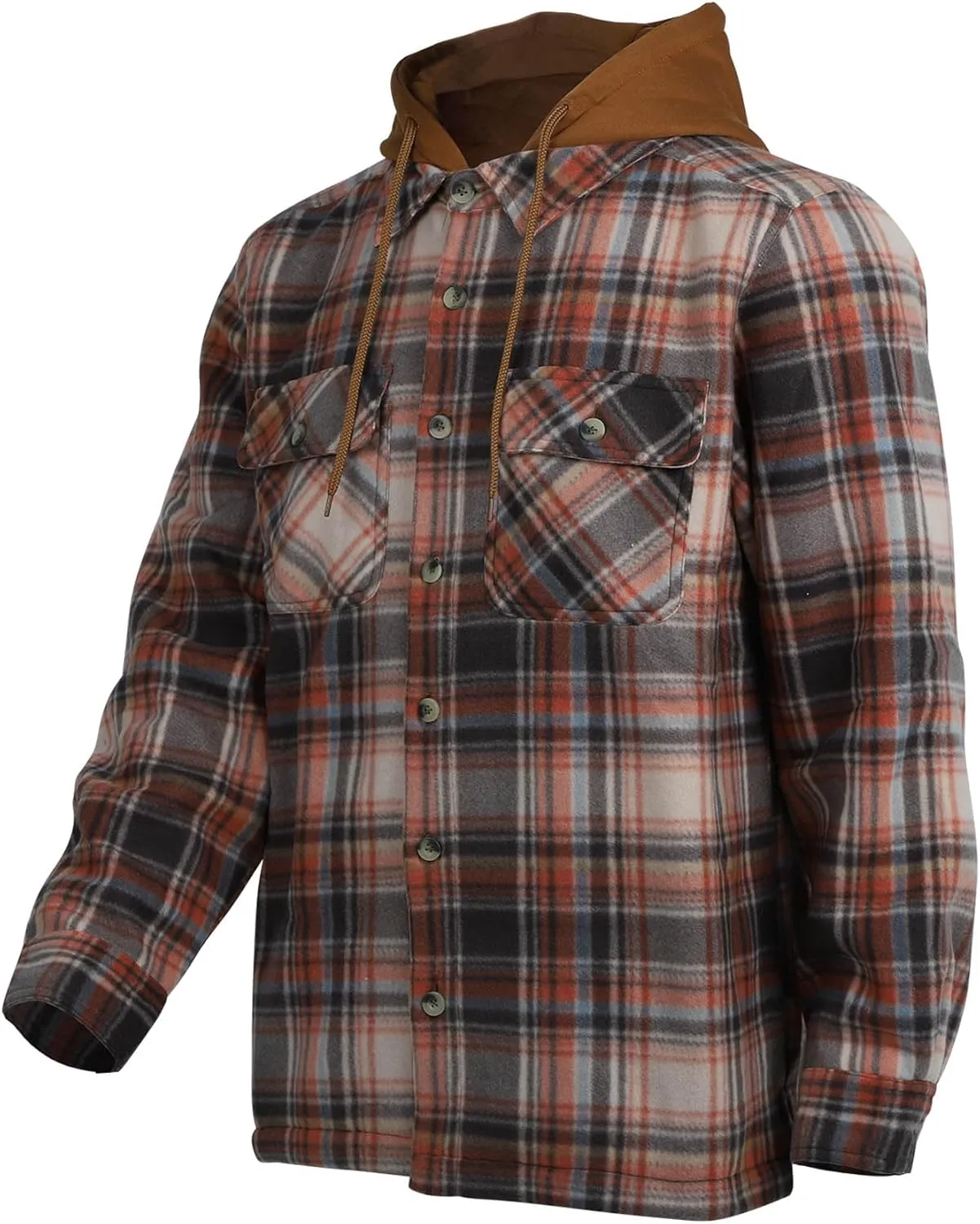 Mens Heavyweight Hoodies Casual Zip Up Plaid Flannel Shirt Jackets Winter Thick Berber Lined Fleece Coat