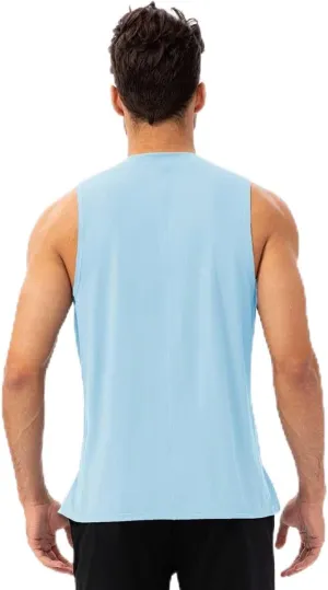 Men's Quick Dry Workout Tank Top Summer Loose Gym Muscle Tee, Fitness Bodybuilding Sleeveless Shirt for Basketball Running Light Blue