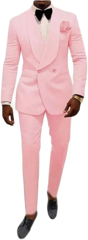 Mens Shawl Lapel Suit Patterned Double Breasted Wedding Tuxedos Prom Suits Jacket Pants Groomsmen Suit