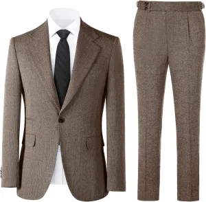Mens Slim Fit Suit 2 Piece Tweed Suit for Men One Button Formal Wedding Prom Tuxedo Suits Jacket Pants Set