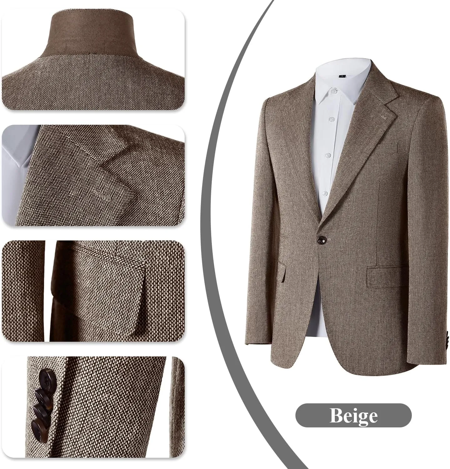 Mens Slim Fit Suit 2 Piece Tweed Suit for Men One Button Formal Wedding Prom Tuxedo Suits Jacket Pants Set