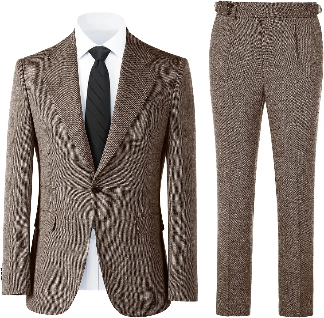 Mens Slim Fit Suit 2 Piece Tweed Suit for Men One Button Formal Wedding Prom Tuxedo Suits Jacket Pants Set