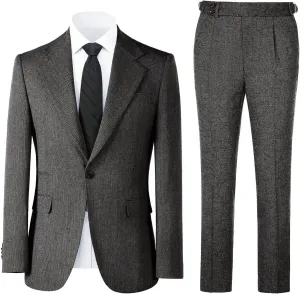 Mens Slim Fit Suit 2 Piece Tweed Suit for Men One Button Formal Wedding Prom Tuxedo Suits Jacket Pants Set