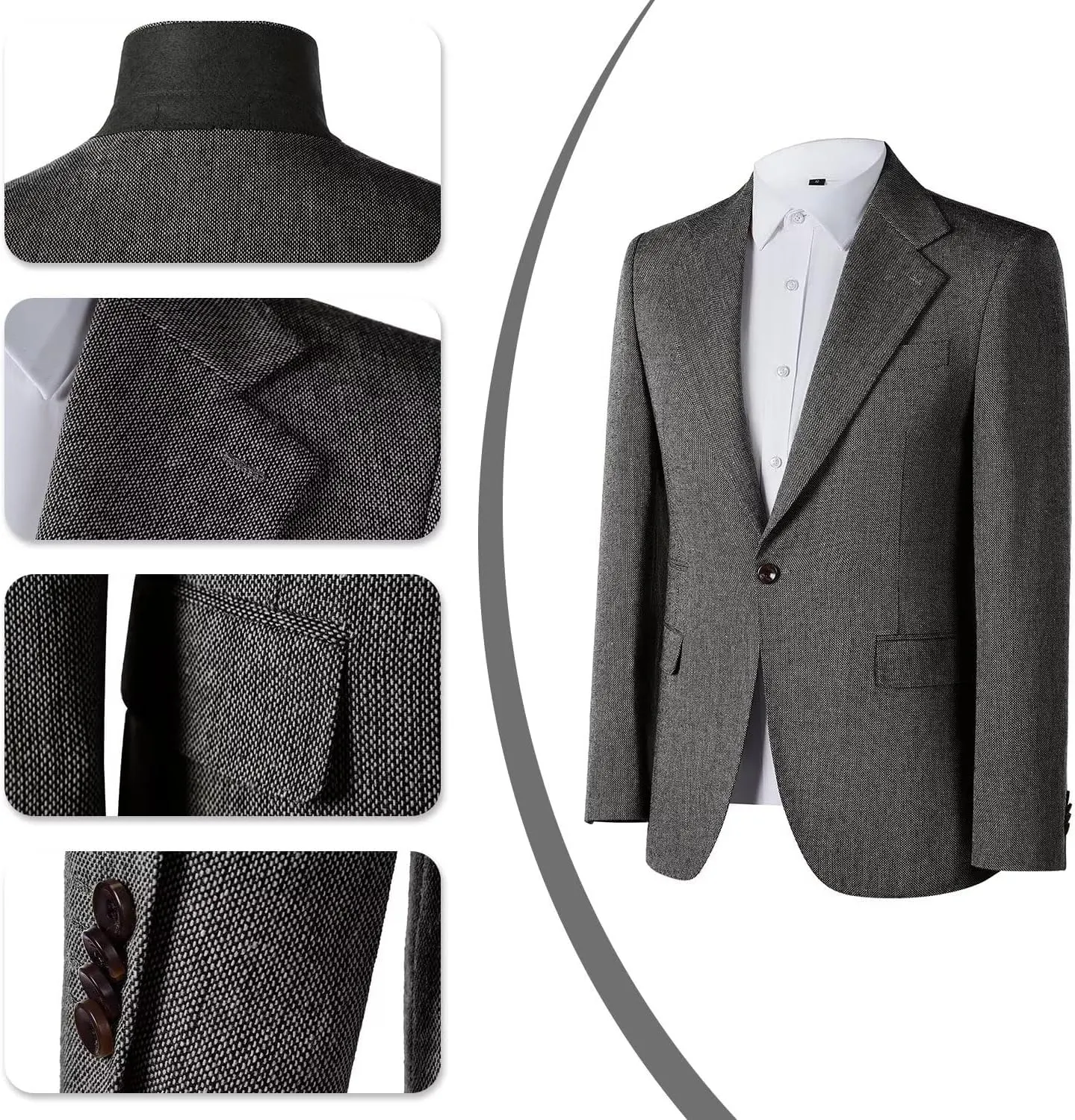 Mens Slim Fit Suit 2 Piece Tweed Suit for Men One Button Formal Wedding Prom Tuxedo Suits Jacket Pants Set