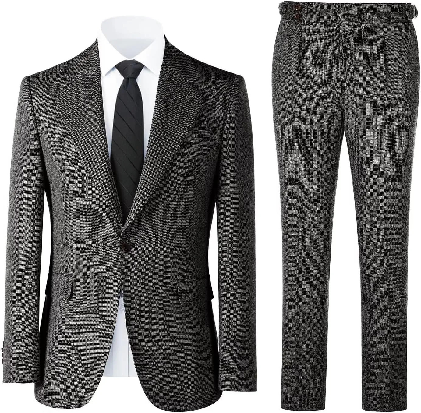 Mens Slim Fit Suit 2 Piece Tweed Suit for Men One Button Formal Wedding Prom Tuxedo Suits Jacket Pants Set