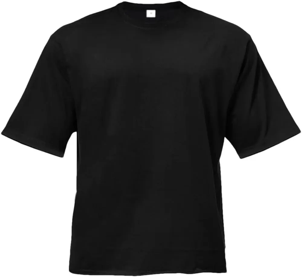 Mens Solid Color Oversized Gym T Shirt Loose Fit Cotton Short Sleeve Running Fitness Hip Hop Bodybuilding Muscle Top