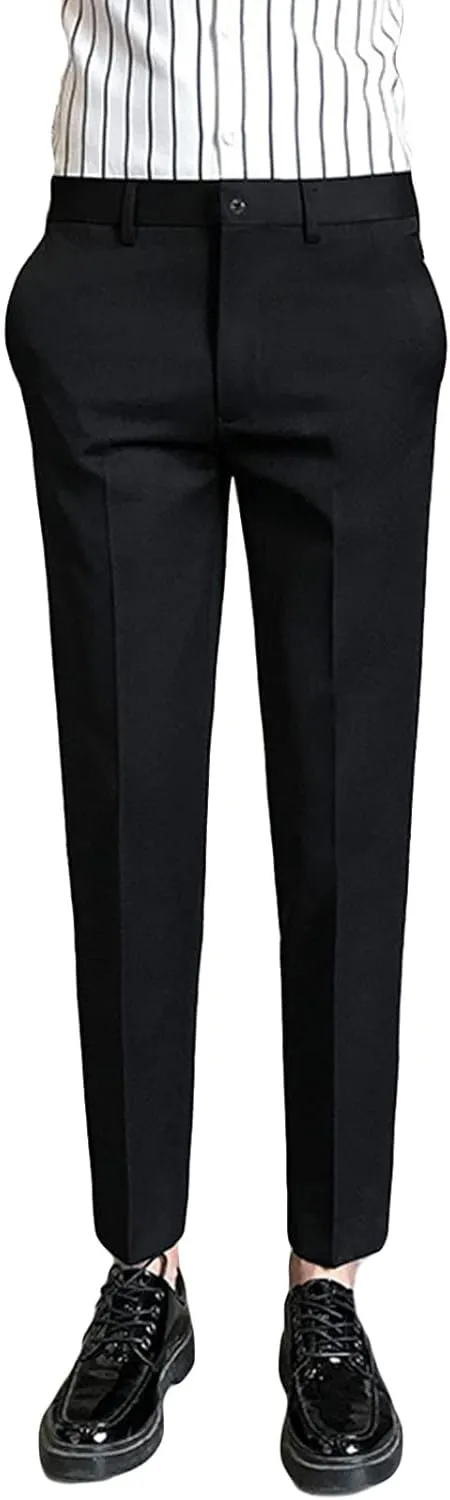 Men's Solid Slim Fit Stretch Pant Skinny Fit Flat Front Dress Pant Business Lightweight Ultra Casual Pants