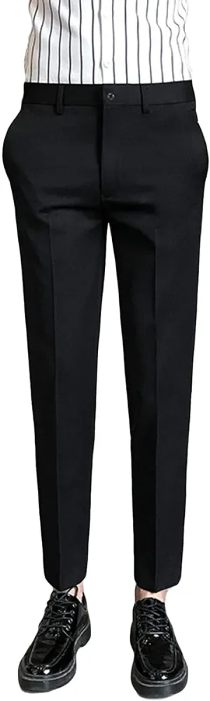 Men's Solid Slim Fit Stretch Pant Skinny Fit Flat Front Dress Pant Business Lightweight Ultra Casual Pants