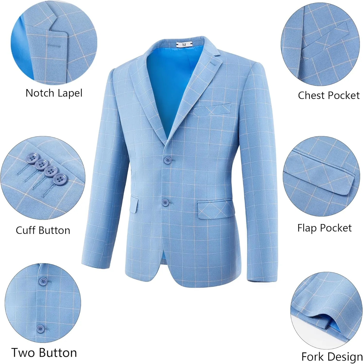 Men's Suit 3 Piece Plaid Suits for Men Two Buttons Blazer Jacket Vest Pant Suit Tuxedo Set for Wedding Business Prom