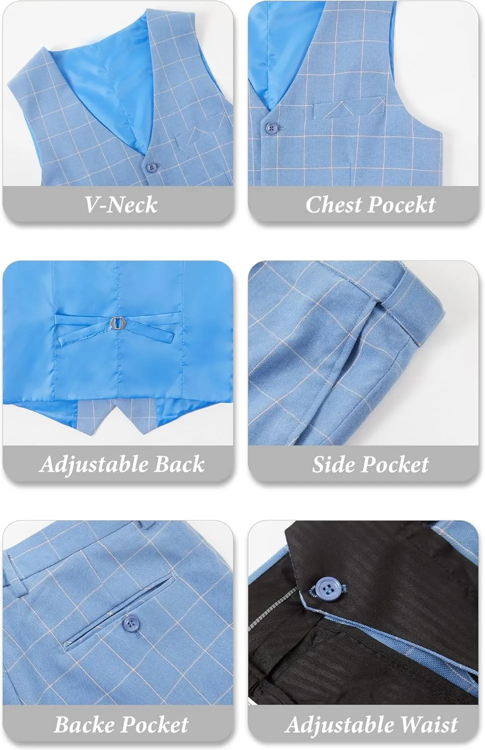 Men's Suit 3 Piece Plaid Suits for Men Two Buttons Blazer Jacket Vest Pant Suit Tuxedo Set for Wedding Business Prom