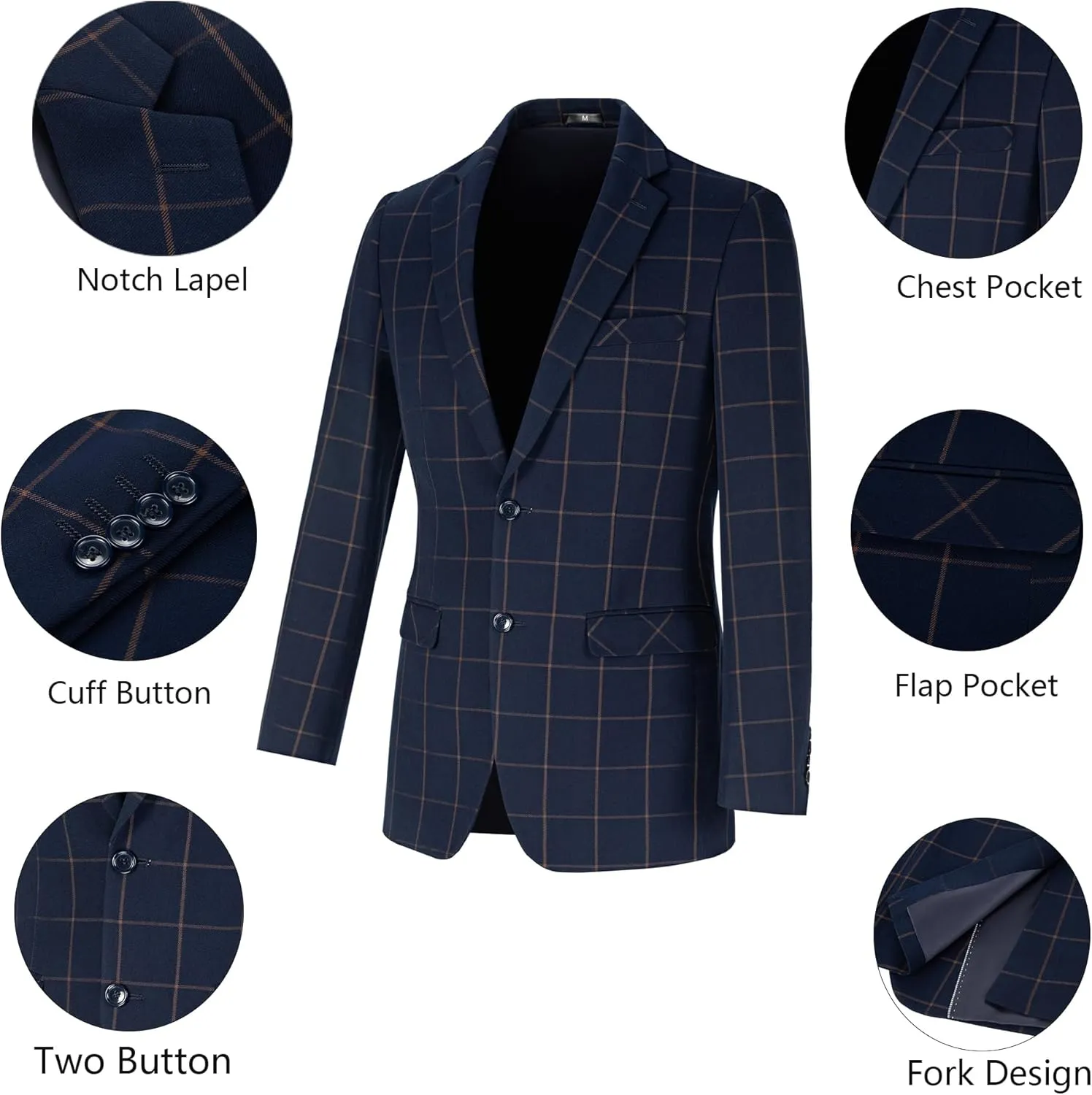 Men's Suit 3 Piece Plaid Suits for Men Two Buttons Blazer Jacket Vest Pant Suit Tuxedo Set for Wedding Business Prom