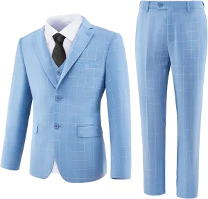 Men's Suit 3 Piece Plaid Suits for Men Two Buttons Blazer Jacket Vest Pant Suit Tuxedo Set for Wedding Business Prom