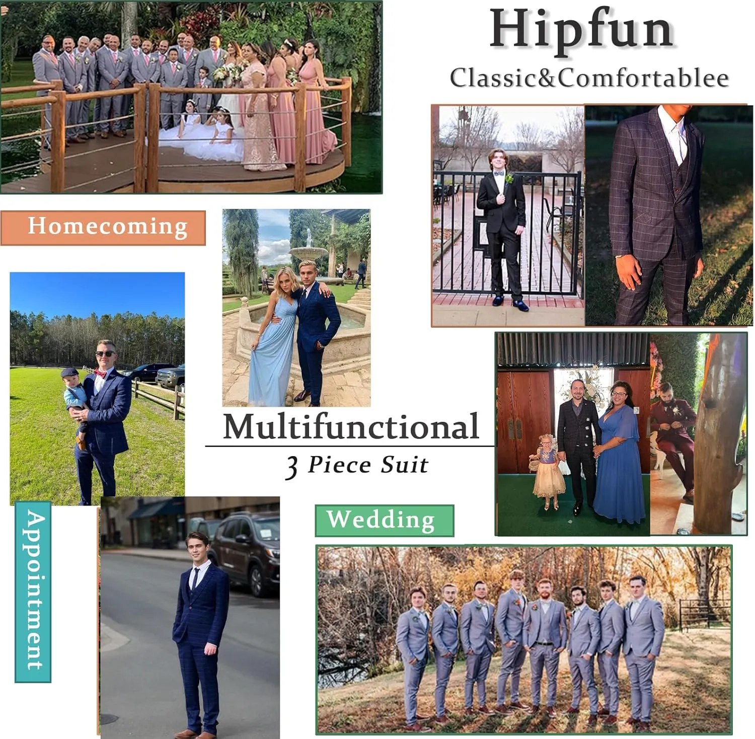 Men's Suit 3 Piece Plaid Suits for Men Two Buttons Blazer Jacket Vest Pant Suit Tuxedo Set for Wedding Business Prom