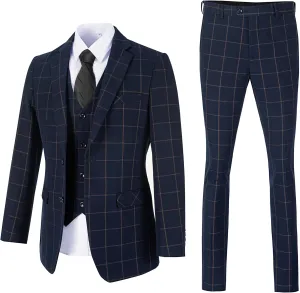 Men's Suit 3 Piece Plaid Suits for Men Two Buttons Blazer Jacket Vest Pant Suit Tuxedo Set for Wedding Business Prom