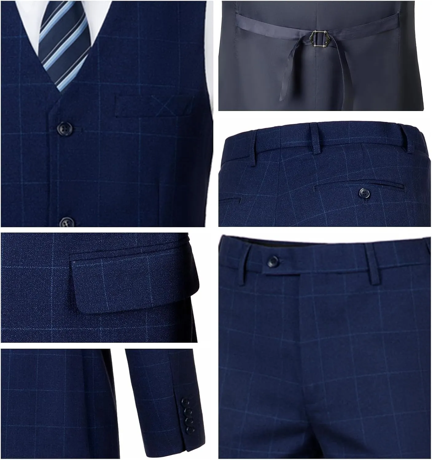 Mens Suit Plaid Slim Fit 3 Pieces Checked Casual Tuxedo Formal Suits for Men Wedding Business Party Blazer Vest Pants Set